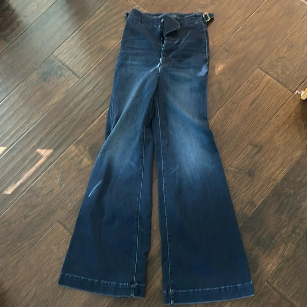 Mother Cinch Roller Sneak Size 24 Anthropologie Wide Leg Jeans Dark Wash - Picture 4 of 9